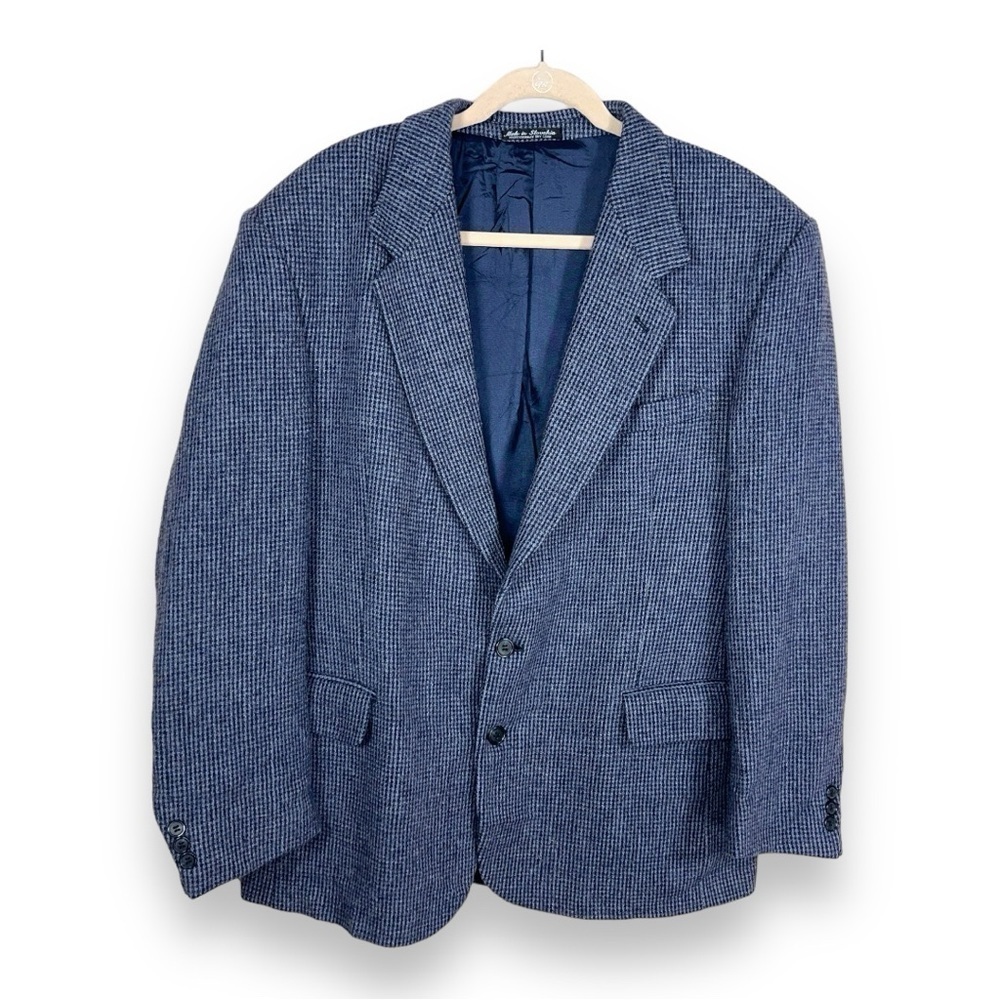 SIZE 46 VINTAGE BARRINGTON BLUE HOUNDSTOOTH WOOL BLAZER  RETRO ROCKABILLY